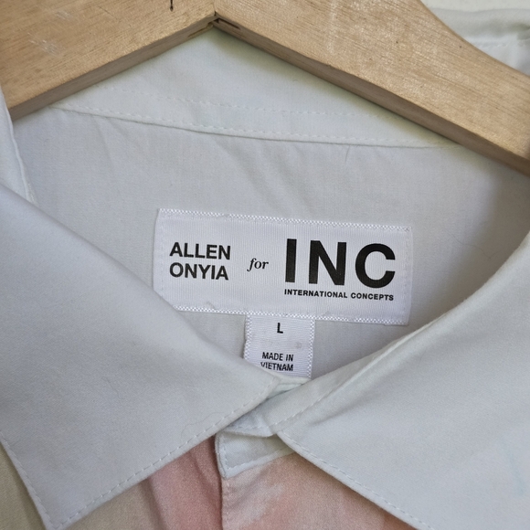 Allen Onyia for INC Watercolor Pastel Long Button Down Blouse Purple Yellow L - Picture 7 of 13